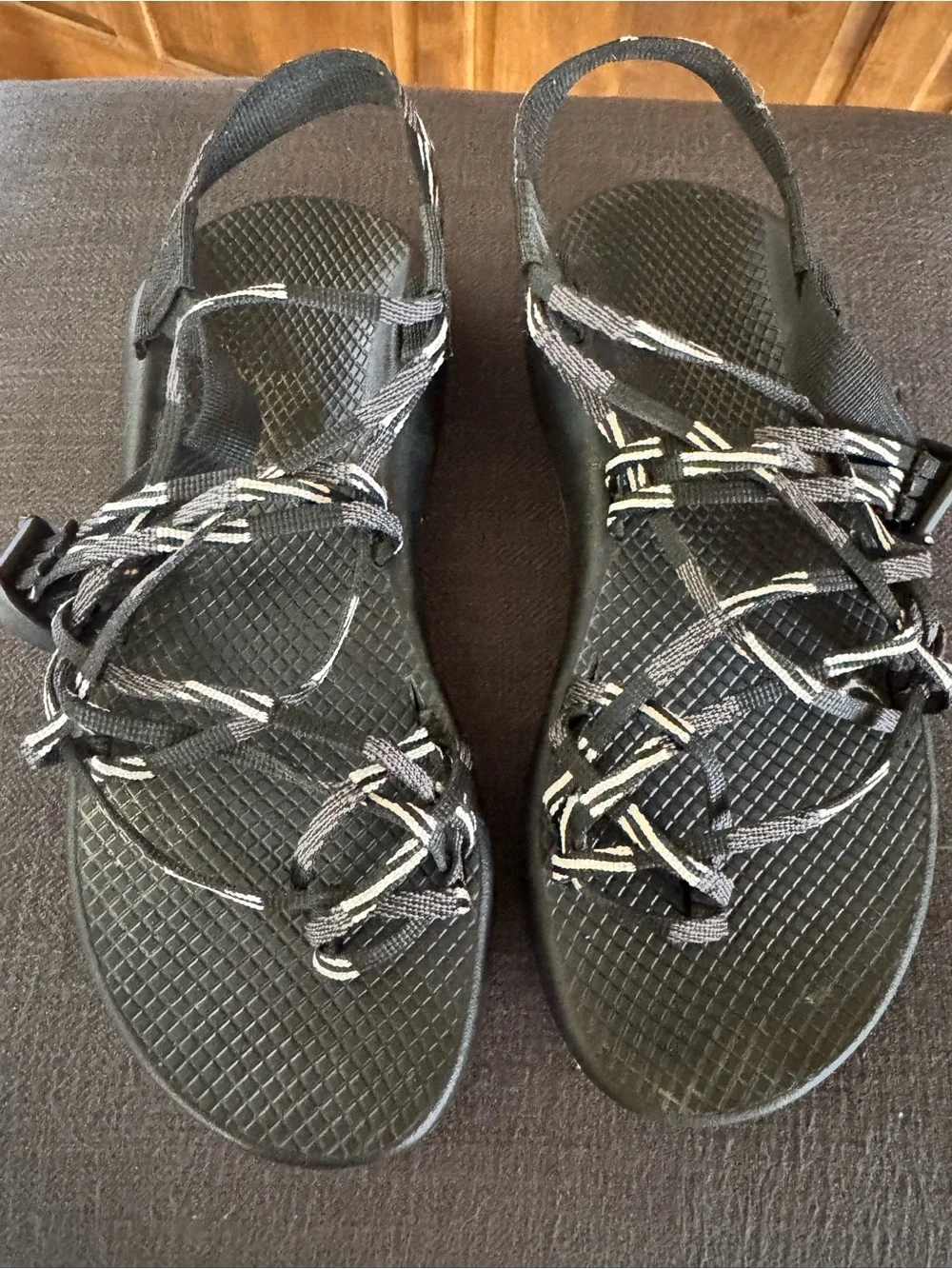 Chaco Black Strappy Outdoor Sandals with White Accents